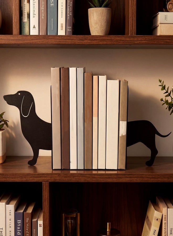 Novabright Wiener Dog Dachshund Silhouette Metal Bookends Set of 2 Dachshund Book Ends for Shelves Decorative Bookshelf Home Office Desk Bookshelf Decor Gift for Dog Lovers and Reading Enthusiast - Image 2