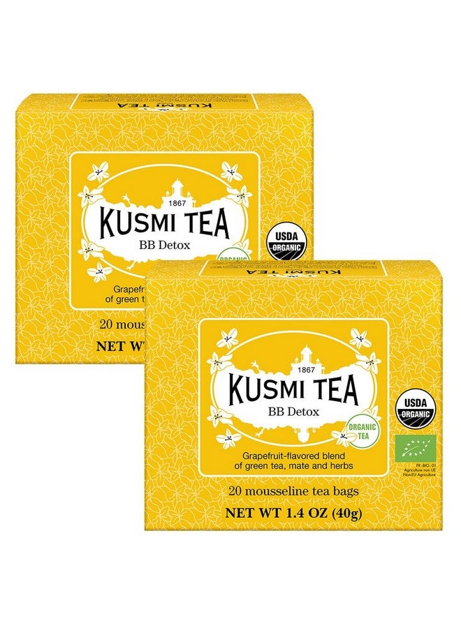 KUSMI TEA شاي كوسمي - عبوة من 2 صندوق من أكياس الشاي - بي بي ديتوكس - شاي ديتوكس الأيقوني - 100% عضوي - مزيج من الشاي الأخضر، ماتي و جريب فروت - ماتي يربا بنكهة عضوية - 2x20 كيس شاي - Image 1