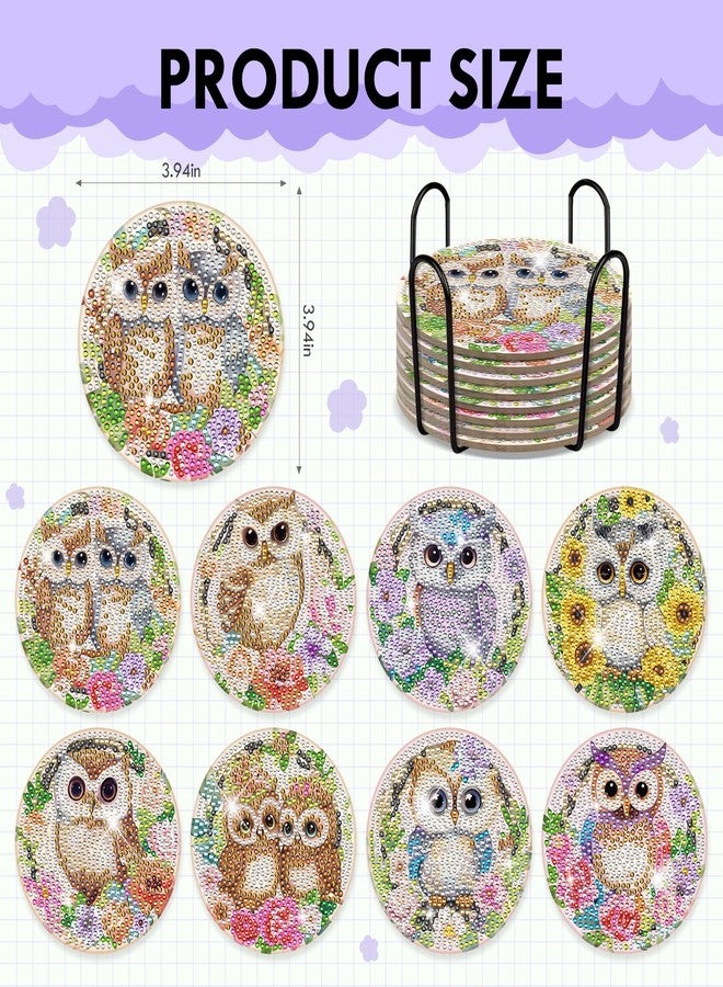 INCOK Diamond Painting Coasters Kit - 8 PCS Owl Diamond Art Kits for Adults Crafts Set for DIY Flower Coasters with Holder Table Home Decor Christmas Birthday Gift for Beginners Adult - Image 2
