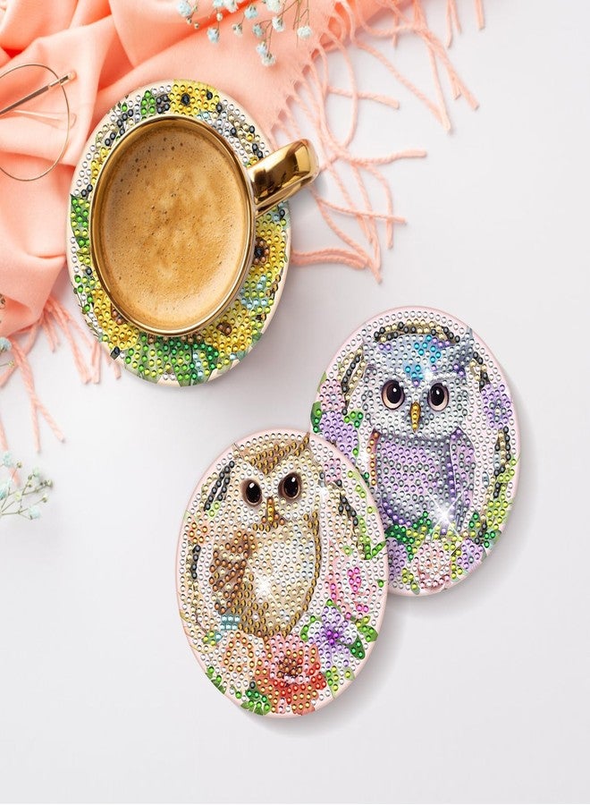 INCOK Diamond Painting Coasters Kit - 8 PCS Owl Diamond Art Kits for Adults Crafts Set for DIY Flower Coasters with Holder Table Home Decor Christmas Birthday Gift for Beginners Adult - Image 5