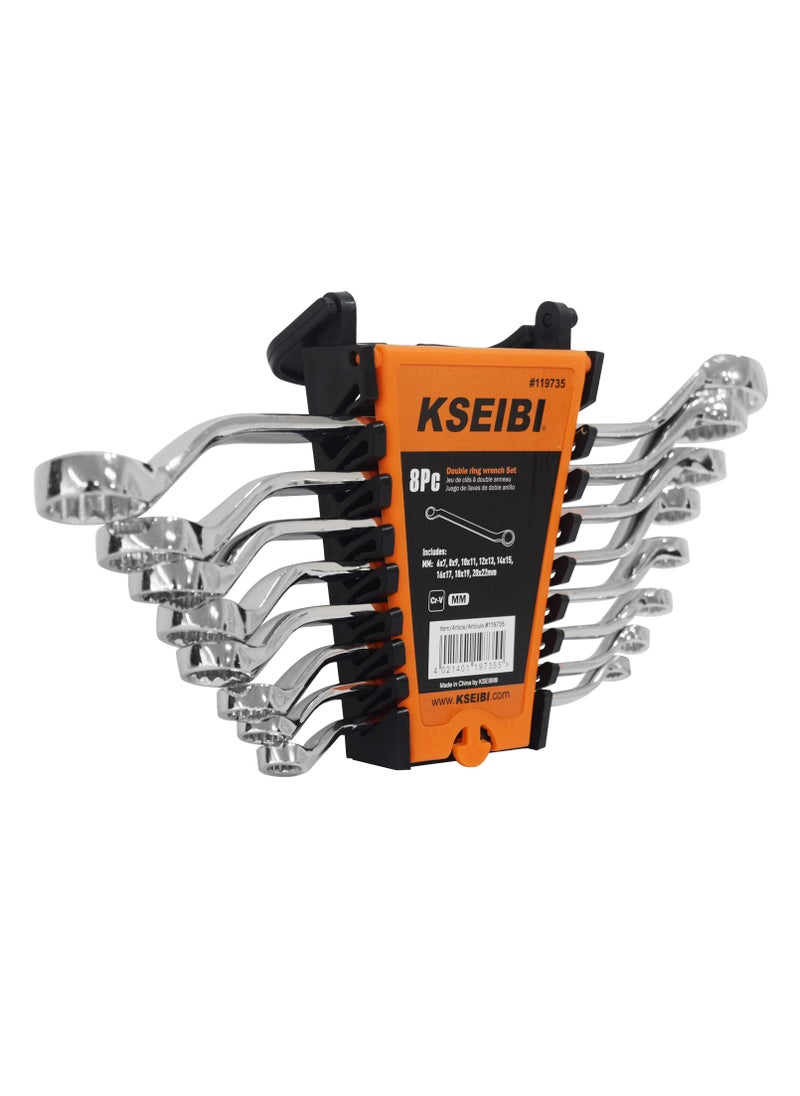 KSEIBI - Double Ring Spanner Wrench Set 8- PC/6x7 - 20x22mm, Chrome Vanadium, Max Torque, Chrome Vanadium Steel, with Storage Rack, Ideal for Getting into Tight Spots, Automotive Repair, Plumbing, DIY. - Image 1