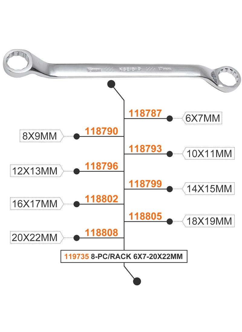KSEIBI - Double Ring Spanner Wrench Set 8- PC/6x7 - 20x22mm, Chrome Vanadium, Max Torque, Chrome Vanadium Steel, with Storage Rack, Ideal for Getting into Tight Spots, Automotive Repair, Plumbing, DIY. - Image 1