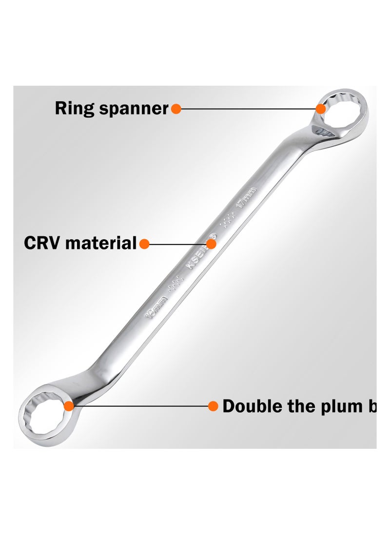 KSEIBI - Double Ring Spanner Wrench Set 8- PC/6x7 - 20x22mm, Chrome Vanadium, Max Torque, Chrome Vanadium Steel, with Storage Rack, Ideal for Getting into Tight Spots, Automotive Repair, Plumbing, DIY. - Image 1