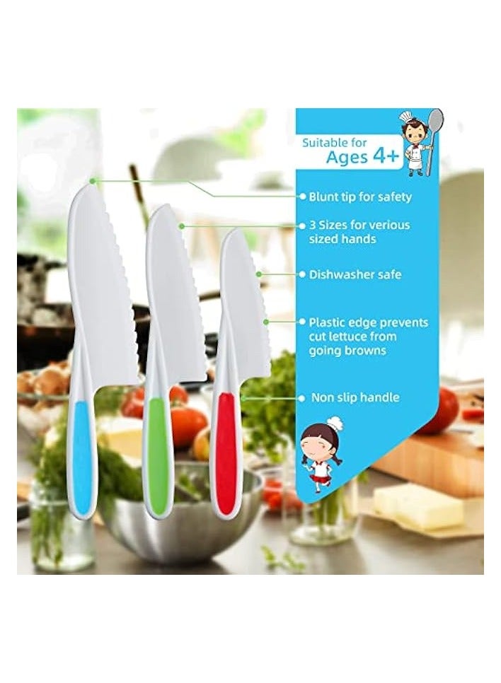erorex Knife Set, Kids Safe Plastic Kitchen Knife in 3 Sizes with Crinkle Cutter and Y Peeler, Kids Knife for Real Cooking Bread Chopping Vegetables  - Image 3