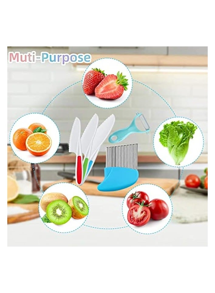 erorex Knife Set, Kids Safe Plastic Kitchen Knife in 3 Sizes with Crinkle Cutter and Y Peeler, Kids Knife for Real Cooking Bread Chopping Vegetables  - Image 5
