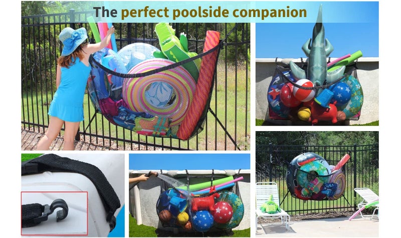 MESH TITAN MeshTitan Heavy-Duty Pool Storage Bag - Floats & Toys Organizer with Sturdy Mesh & Anti-Sagging Support (Black) - Image 3
