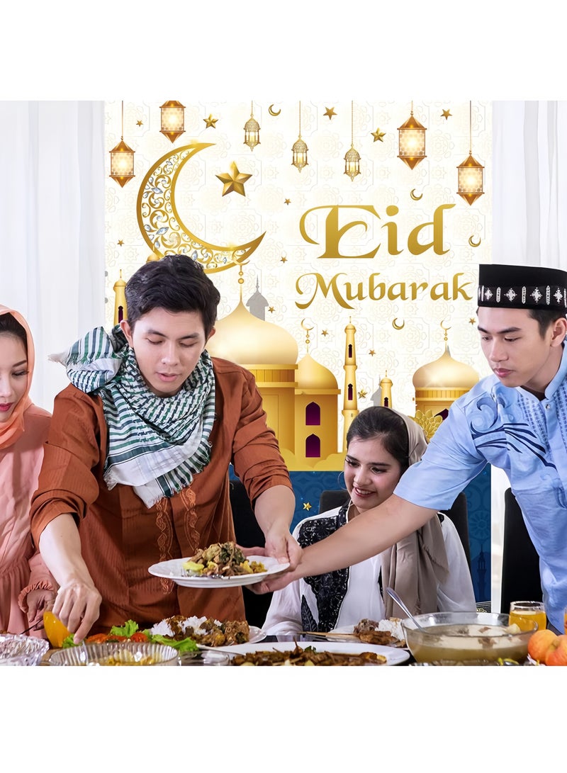 Eid Mubarak Decorations - 70PCS White Gold Ramadan Confetti Balloons with Mubarak Moon Star Foil Balloon, Backdrop for Eid Party Supplies, Eid Decorative Banner for Eid al-Fitr and al-Adha Decor - Image 4