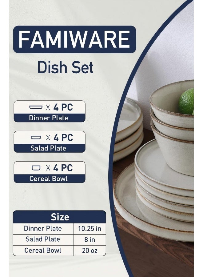 Famiware Annecy Series 12 Pieces Dinnerware Set, Grey-White - Image 2