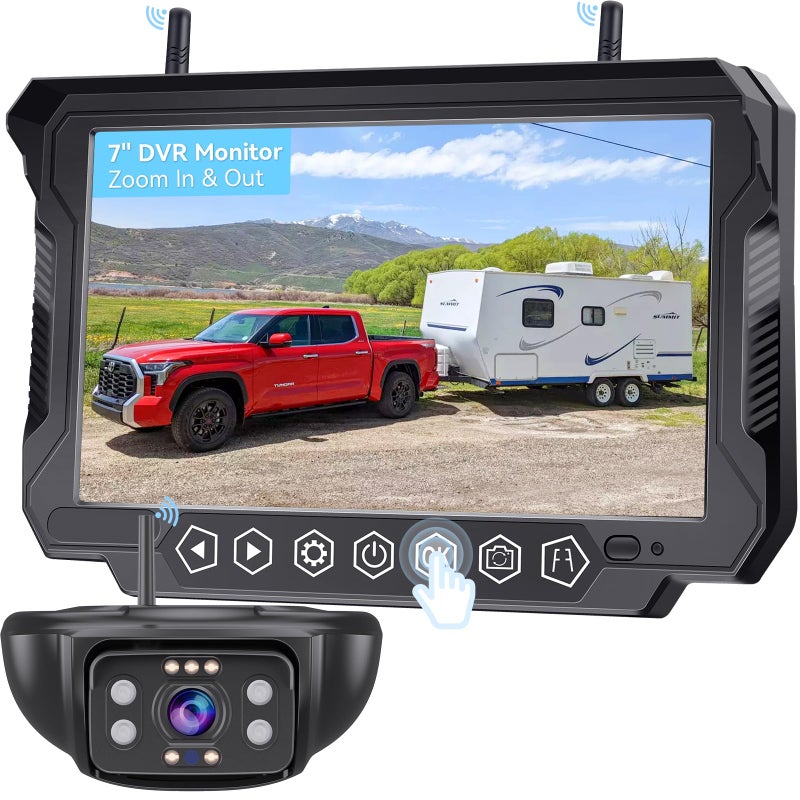 Wkzay RV Backup Camera Wireless 7-inch for Furrion: Touchkey 4-Channel with Recording 1080P HD RV Rear View Camera Night Vision Waterproof Easy Install for Trailers, Boats, Fifth Wheels - Image 1