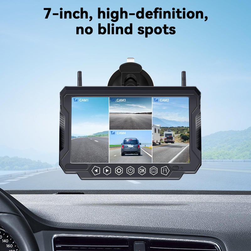 Wkzay RV Backup Camera Wireless 7-inch for Furrion: Touchkey 4-Channel with Recording 1080P HD RV Rear View Camera Night Vision Waterproof Easy Install for Trailers, Boats, Fifth Wheels - Image 5