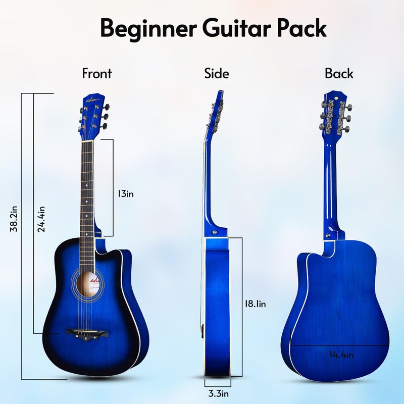 ADM 38" Inch Acoustic Guitar Bundle for Beginners Adults with Online Lesson, Cutaway Wood Acustica Guitarra Starter Set Package with Gig Bag, Strap, Steel Strings, Picks, Capos, Stand, Blueburst - Image 5