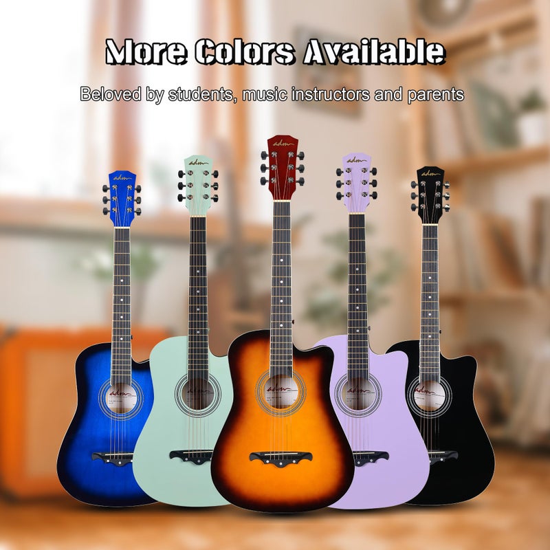 ADM 38" Inch Acoustic Guitar Bundle for Beginners Adults with Online Lesson, Cutaway Wood Acustica Guitarra Starter Set Package with Gig Bag, Strap, Steel Strings, Picks, Capos, Stand, Blueburst - Image 3