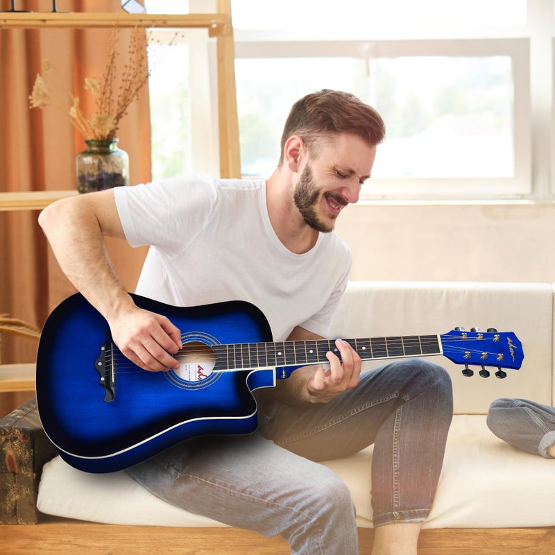 ADM 38" Inch Acoustic Guitar Bundle for Beginners Adults with Online Lesson, Cutaway Wood Acustica Guitarra Starter Set Package with Gig Bag, Strap, Steel Strings, Picks, Capos, Stand, Blueburst - Image 2