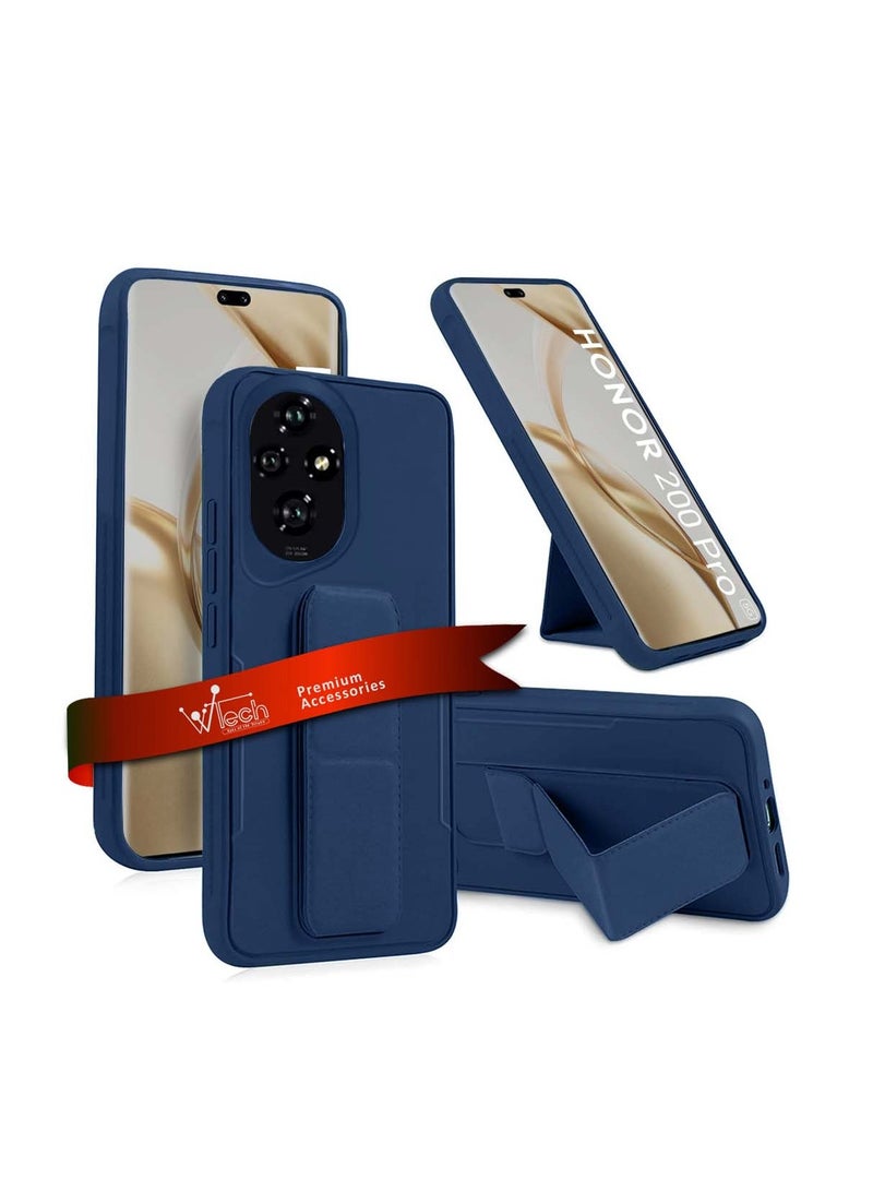 Wtech Honor 200 Pro 5G 2024 Hand Grip Foldable Magnetic Kickstand Wrist Strap Finger Grip With Built-In Iron Modern Camera Lips Case Cover - Navy Blue - Image 1