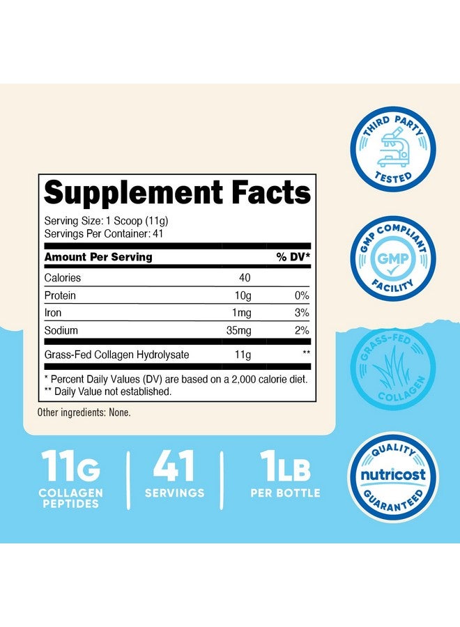 Nutricost Grass-Fed Collagen Powder 1LB (454 G) - Bovine Collagen Hydrolysate (Unflavored) - Collagen Peptides - Image 2