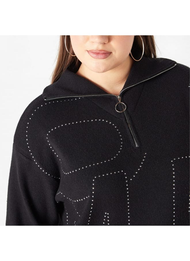 Ulla Popken Plus Size Ulla Popken Embellished Dress with Collar and Zip Detail  - Image 4