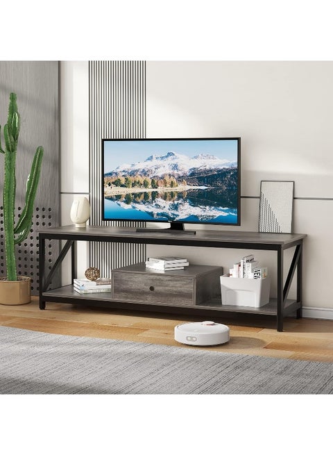 TV Stand: Modern TV Table with 1 Drawer Wide TV Entertainment Center with Storage Shelves Sturdy Wooden TV Console Table with Metal Frame for Living Room