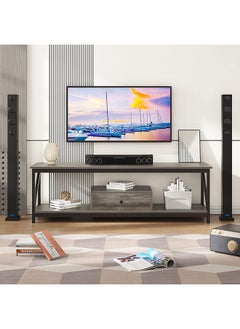 SKY-TOUCH SKY-TOUCH TV Stand : Modern TV Table with 1 Drawer Wide TV Entertainment Center with Storage Shelves Sturdy Wooden TV Console Table with Metal Frame for Living Room (140x40x43CM Grey)  - Image 2
