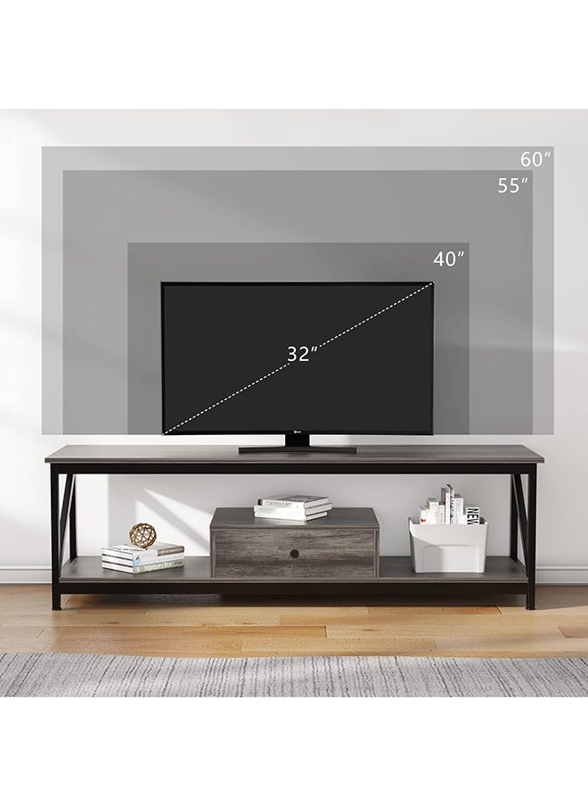SKY-TOUCH طاولة تلفاز SKY-TOUCH: طاولة تلفزيون عصرية مع 1 درج مركز ترفيه تلفزيوني واسع مع أرفف تخزين طاولة تلفزيون خشبية متينة بإطار معدني لغرفة المعيشة (140x40x43سم رمادي)  - Image 4