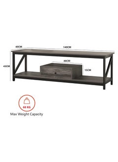 SKY-TOUCH SKY-TOUCH TV Stand : Modern TV Table with 1 Drawer Wide TV Entertainment Center with Storage Shelves Sturdy Wooden TV Console Table with Metal Frame for Living Room (140x40x43CM Grey)  - Image 5