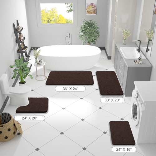 OLANLY Bathroom Rugs 36x24, Extra Soft Absorbent Chenille Bath Rugs, Rubber Backing Quick Dry, Machine Washable Bath Mats for Bathroom Floor, Tub and Shower, Home Decor Accessories, Brown - Image 2