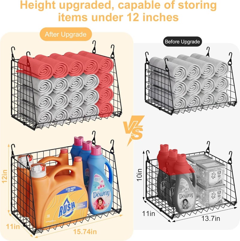 Sonyabecca 3-Pack Hanging Laundry Baskets, Foldable Metal Wire Shelves with 360° Rotating Hooks, Space-Saving Over Washer/Dryer or Closet Storage for Laundry Room & Closet Organization, Black - Image 1