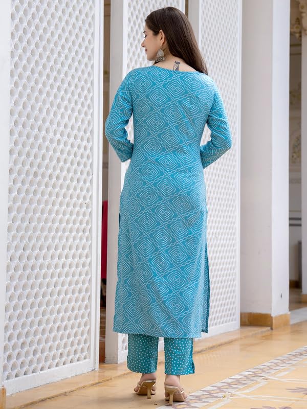 Vaamsi Women's Bandhani Straight Embroidered Kurta Pant With Dupatta (VKSKD2183_XS_Blue) - Image 4