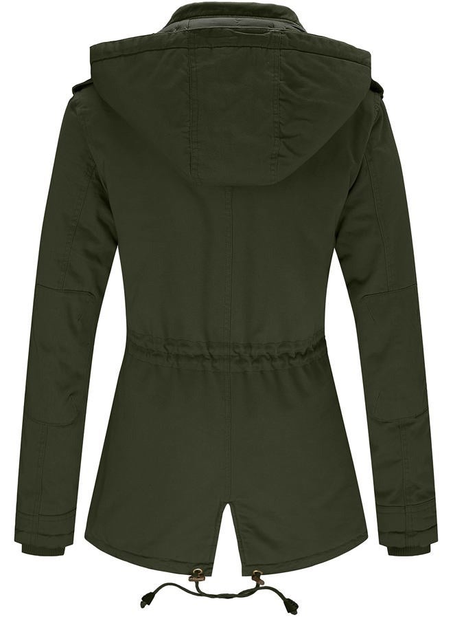 WenVen Women's Multi Pockets Cotton Quilted Winter Anorak Jacket(Green, L) - Image 3
