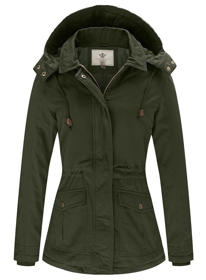 WenVen Women's Multi Pockets Cotton Quilted Winter Anorak Jacket(Green, L) - Image 1