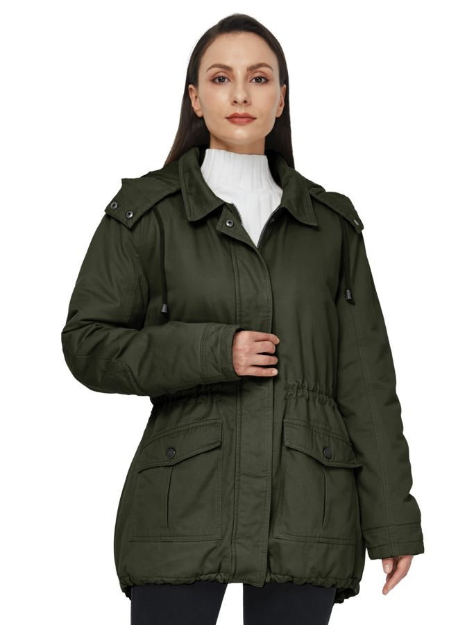 WenVen Women's Multi Pockets Cotton Quilted Winter Anorak Jacket(Green, L) - Image 2