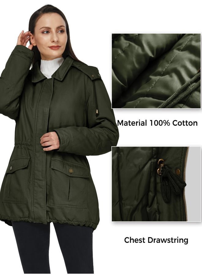 WenVen Women's Multi Pockets Cotton Quilted Winter Anorak Jacket(Green, L) - Image 5
