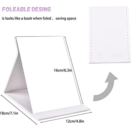 ARQIVO Mirror, Desktop Mirror, Creative Folding PU Leather Makeup Mirror, Smart Portable Mirror, Desktop Folding Mirror with Stand, Simple Fashion White Mirror (Pack of 1) - Image 3