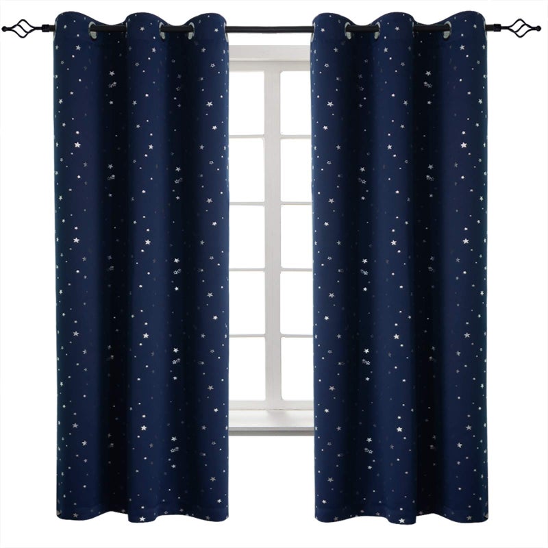 BGment Kids Blackout Curtains for Boys Bedroom Star Curtains Thermal Insulated Grommet Window Drapes for Nursery Set of 2 Panels 42 x 63 Inch Navy Blue