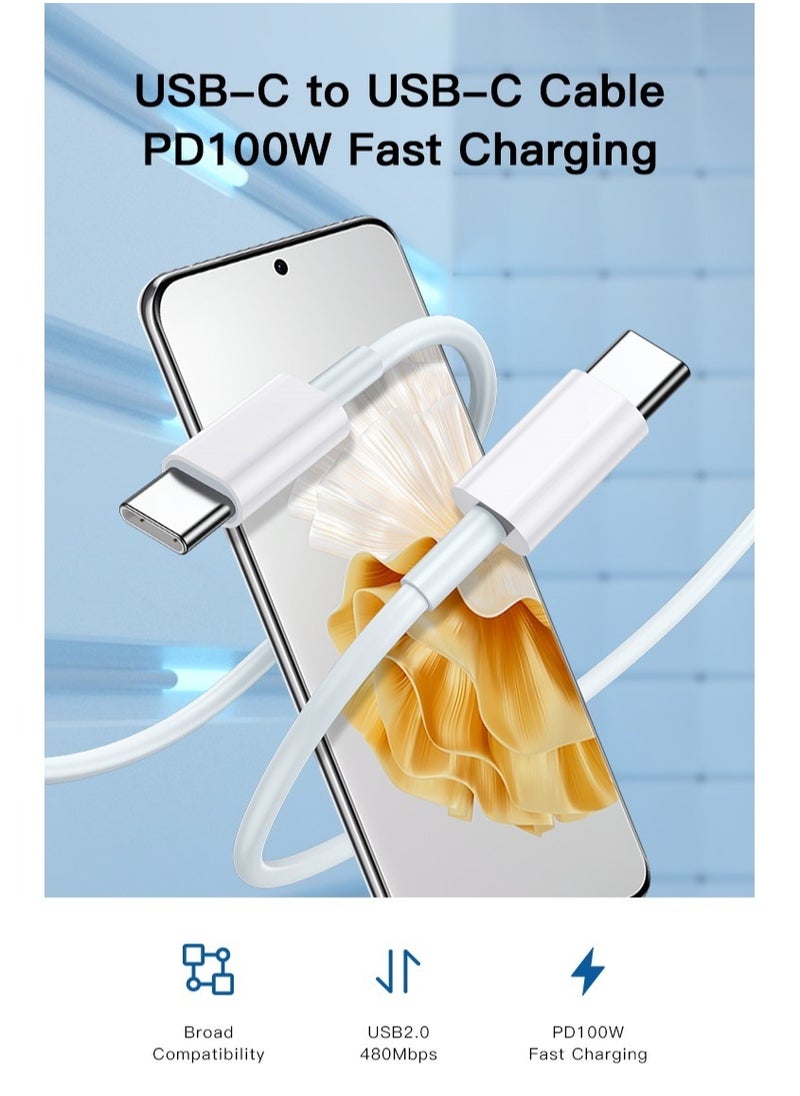 MMG - كابل USB C 100 واط، كابل USB-C إلى USB-C 1 متر، كابل شاحن USB C لأجهزة iPhone 15، Mac Book Pro 2020، iPad Pro 2020، Switch، Samsung Galaxy S20 Plus S9 S8 Plus، Pixel، أجهزة الكمبيوتر المحمولة وغيرها الكثير - Image 1