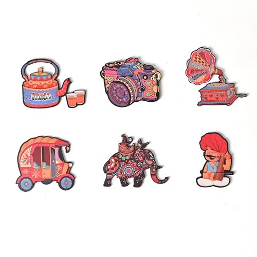 Gift Kya De GKD Indian Culture Wooden Fridge Magnet | Traditional & Heritage-Themed Refrigerator Magnet | Souvenir & Home Decor | Gift for India Lovers Pack of 6 - Image 1