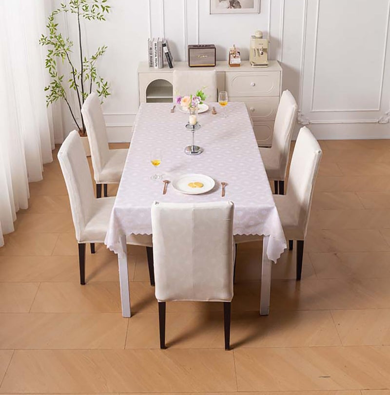 House of Quirk Dining Table Cover Waterproof with 6 Chair Covers for Kitchen Dining Table Cloth Dust and Oil Repellent (Beige Blossom, 1 Table Cover + 6 Chair Cover) - Image 3