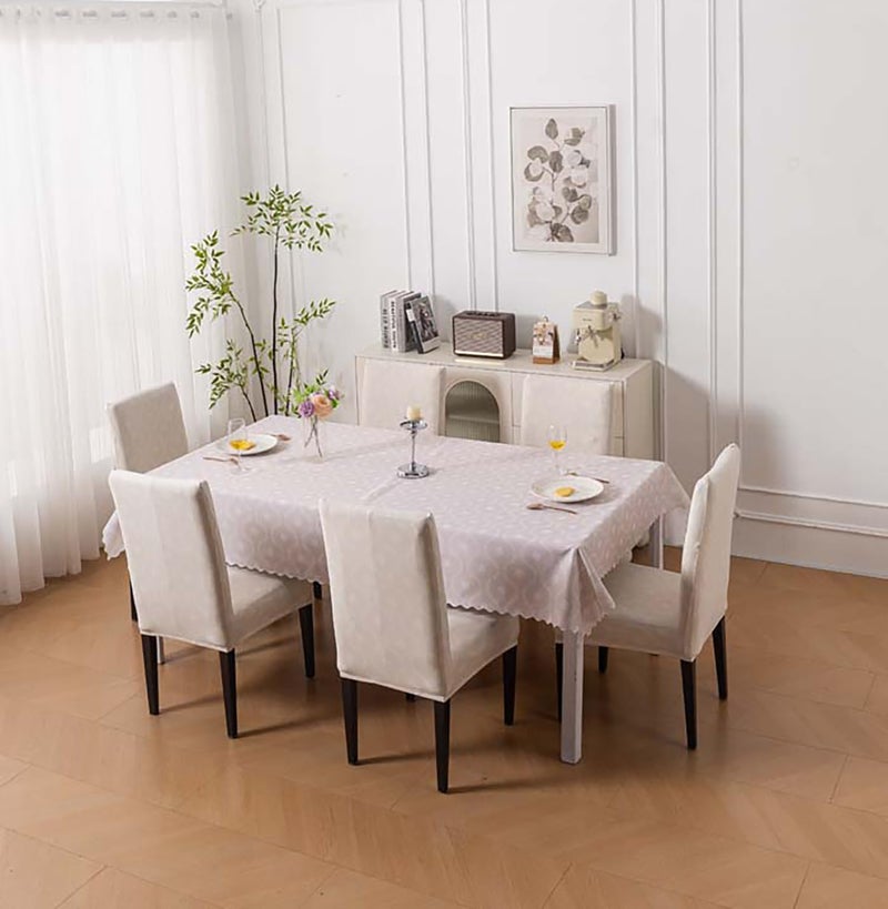 House of Quirk Dining Table Cover Waterproof with 6 Chair Covers for Kitchen Dining Table Cloth Dust and Oil Repellent (Beige Blossom, 1 Table Cover + 6 Chair Cover) - Image 1