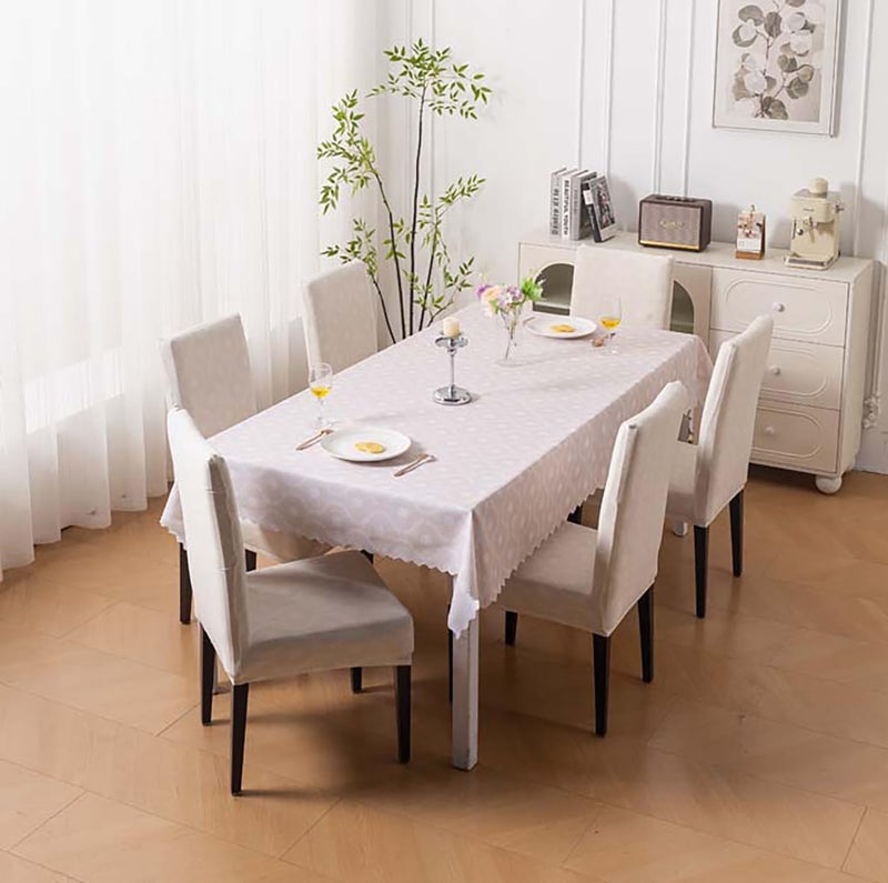 House of Quirk Dining Table Cover Waterproof with 6 Chair Covers for Kitchen Dining Table Cloth Dust and Oil Repellent (Beige Blossom, 1 Table Cover + 6 Chair Cover) - Image 2