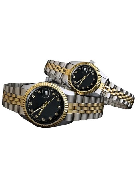 Analog Donduo Wrist Watche for cuople Luxury with Date Display Black&Gold