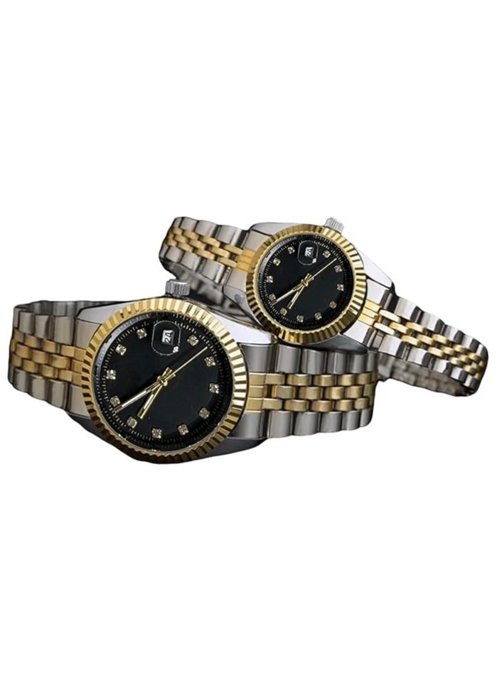 Generic - Analog Donduo Wrist Watche for cuople Luxury with Date Display Black&Gold - Image 1