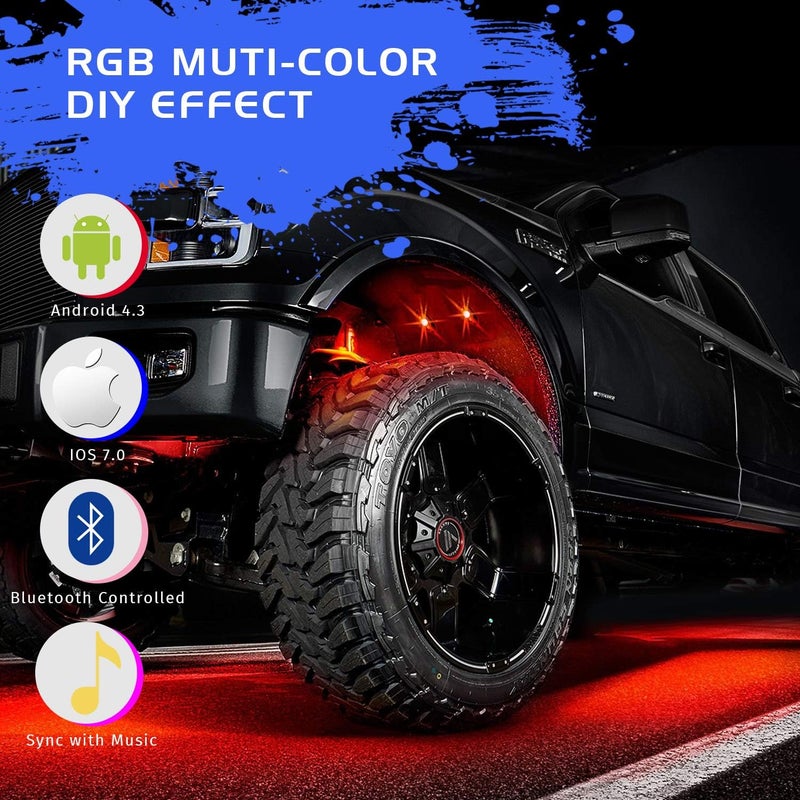 Auto Power Plus RGB LED Rock Light Kit - 8 Pods Waterproof Bluetooth Underglow Lights for Trucks, SUVs, ATVs, and Motorcycles - Image 4