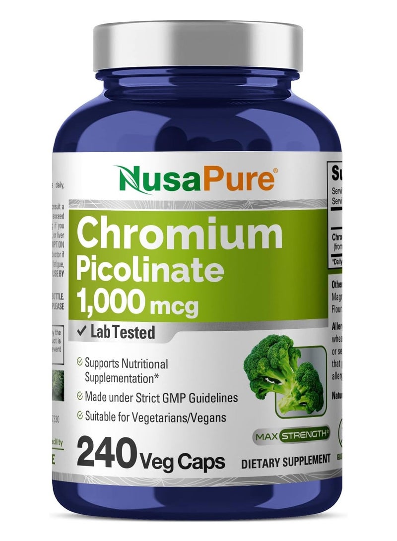 نوسابيور بيكولينات الكروميوم ١٠٠٠ ميكروغرام ٢٤٠ كبسولة نباتية (خالية من الكائنات المعدلة وراثيًا، وخالية من الغلوتين)