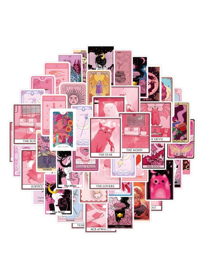 NIBEMINENT 55 Pcs Pink Tarot Deco Kit Waterproof Stickers, High Definition Printing Bright Colors, Suitable for Laptop Skateboard Luggage Water Bottle Guitar DIY  - Image 1