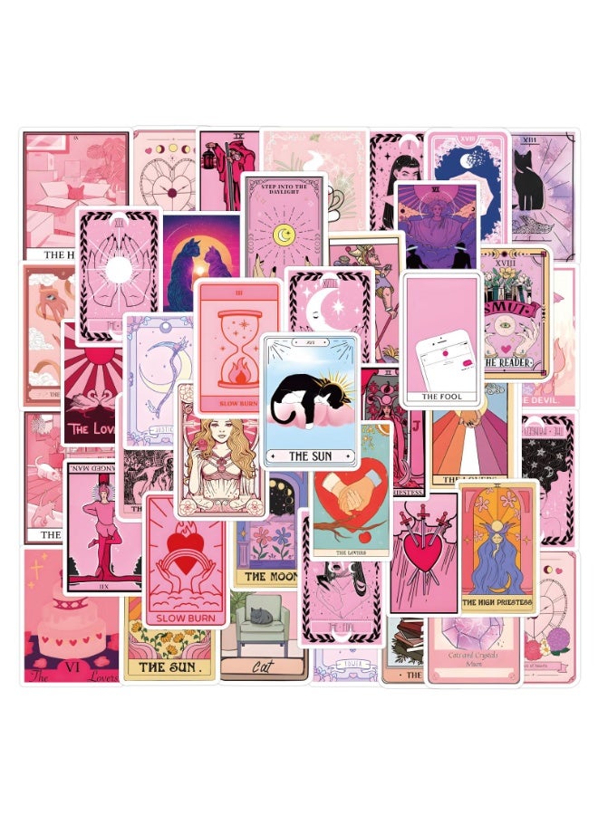 NIBEMINENT 55 Pcs Pink Tarot Deco Kit Waterproof Stickers, High Definition Printing Bright Colors, Suitable for Laptop Skateboard Luggage Water Bottle Guitar DIY  - Image 2