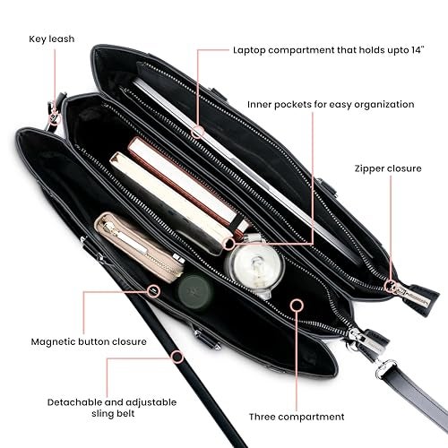 Fastrack Casual 14" Laptop Tote | Faux-Leather Women's Handbags |14" Laptop Tote for Workwear and College, Black - Image 4