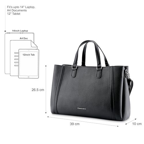 Fastrack Casual 14" Laptop Tote | Faux-Leather Women's Handbags |14" Laptop Tote for Workwear and College, Black - Image 3