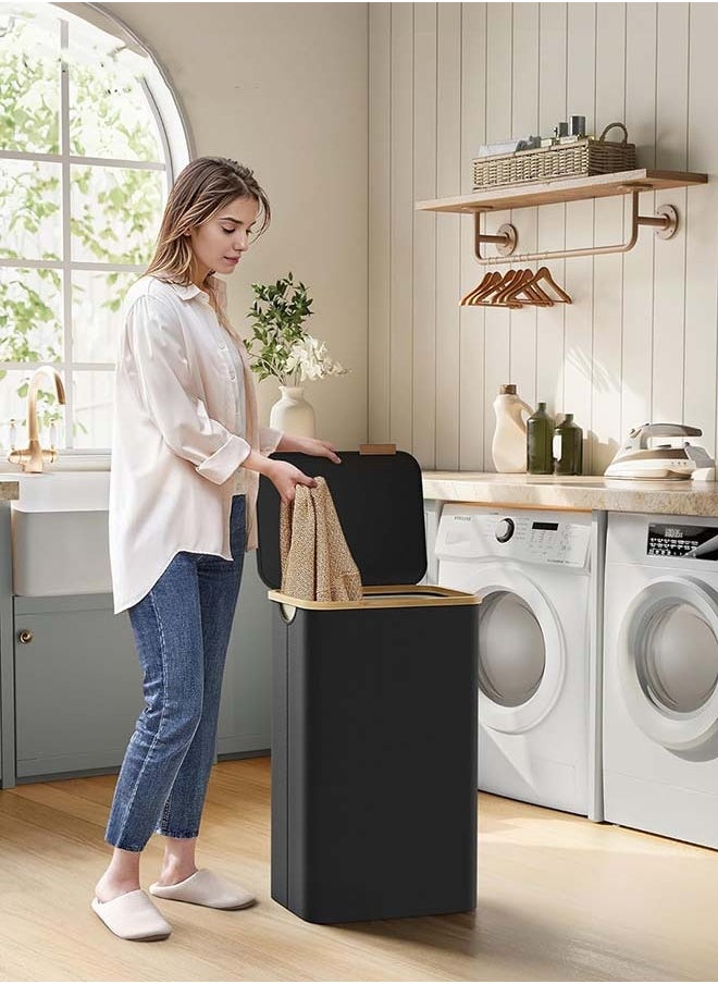 YIM-VIBEHAUS - Laundry Basket Large Laundry Hamper with Lid and Removable Inner Bag Folding Laundry Bag for Bathroom, Bedroom & Laundry Room Black - Image 1