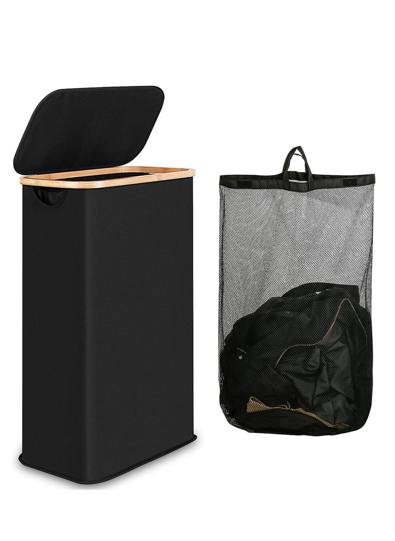 YIM-VIBEHAUS - Laundry Basket Large Laundry Hamper with Lid and Removable Inner Bag Folding Laundry Bag for Bathroom, Bedroom & Laundry Room Black - Image 1