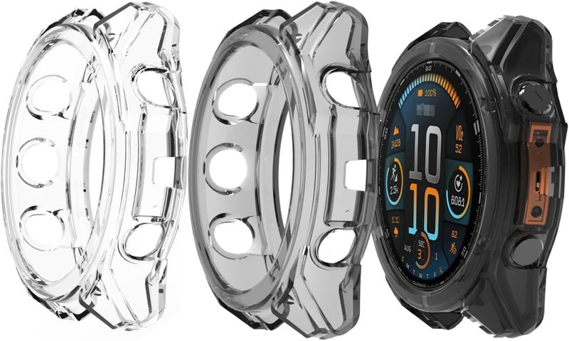 WUNIAK Compatible with Garmin Fenix 8 Multisport Smartwatch 51MM Series,Soft Flexible TPU Thin Lightweight Bumper Cover Protector for Smartwatch Series 51MM,(Transparent+Clear Black) - Image 1