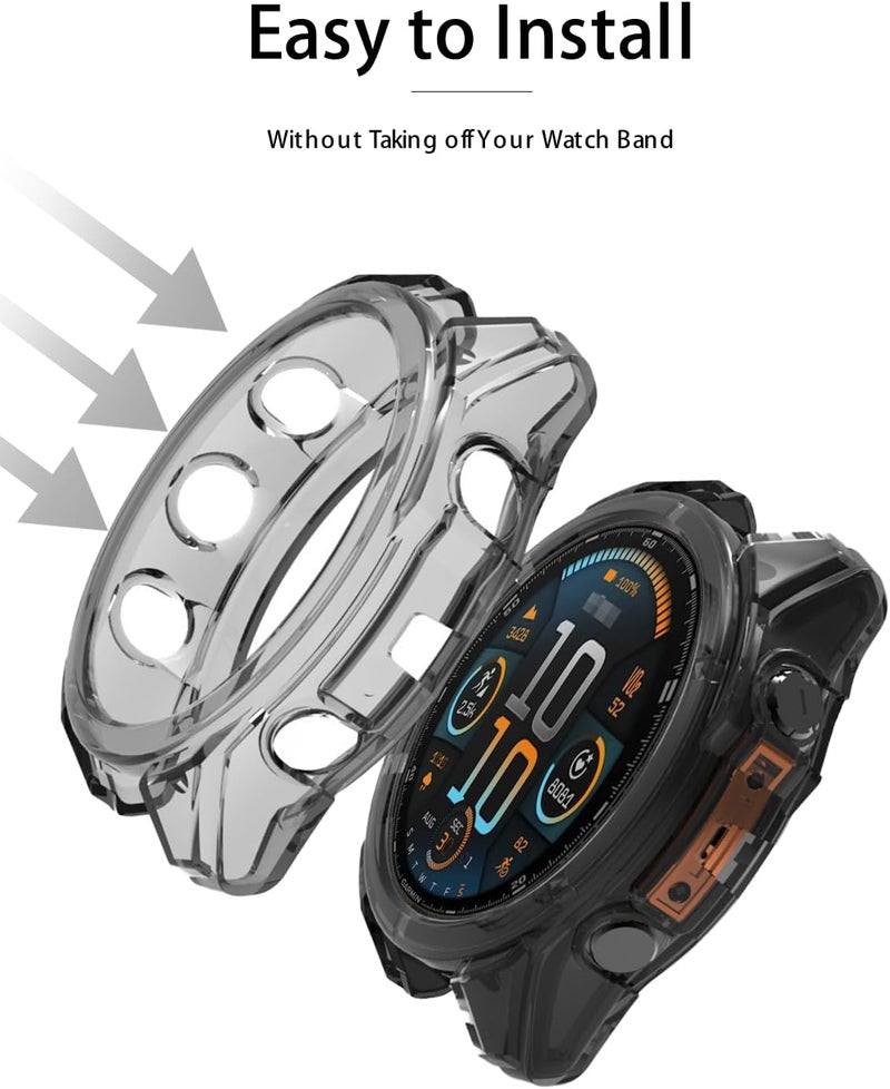WUNIAK Compatible with Garmin Fenix 8 Multisport Smartwatch 51MM Series,Soft Flexible TPU Thin Lightweight Bumper Cover Protector for Smartwatch Series 51MM,(Transparent+Clear Black) - Image 5